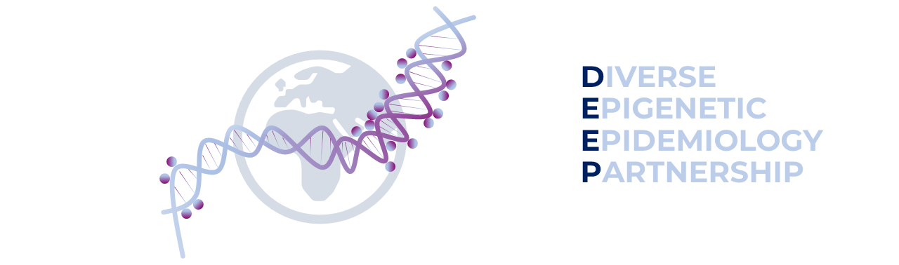 Diverse Epigenetic Epidemiology Partnership Logo showing the word deep and a DNA helix with methylation marks attached
